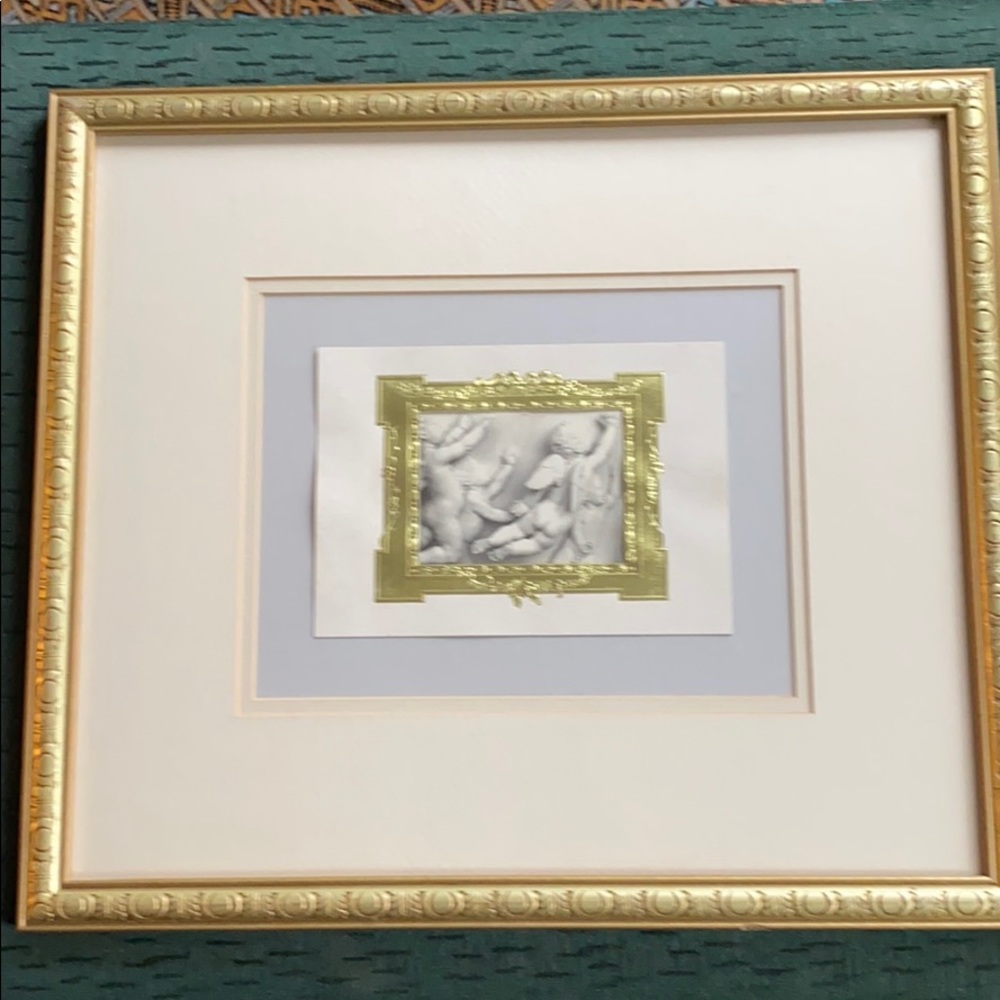 Gold double matted framed cherubs flying photo